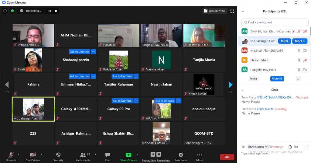 Screenshot of zoom meeting